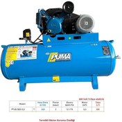 Resim Puma PT40/300-5.5 300 L 5.5 HP 12 Bar 2 Piston 380 V Döküm Kafa Kompresör 