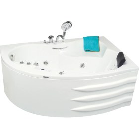 Resim Queen Oturmalı Yarı Oval Jakuzi 150x100x70, h55 Comfort Hidromasaj Sistemli Küvet (Gövde + Metal ayak + Ön panel) 