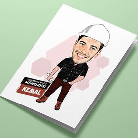 Resim Erkek Mühendis Karikatürlü Tebrik Kartı 