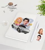Resim Bk Gift Kişiye Özel Sevgililer Karikatürlü Beyaz Defter Kalem Seti-53 
