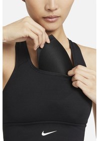 Resim Nike Dri Fit Swoosh Bra Orta Destekli Tek Parça Dolgulu Kadın Spor Sütyeni Siyah Siyah 