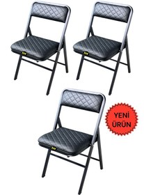 Resim Hey 3'lü Katlanır Kamp Sandalyesi Piknik Sandalyesi Siyah Baklava Siyah 