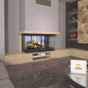 Resim 90 cm Üç Tarafı Camlı Tünel Asansörlü Şömine Haznesi 
