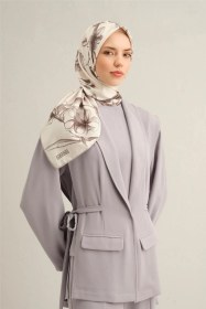 Resim Armine Çiçek Desenli Saf İpek Sura Eşarp 9324d 80 BEj 