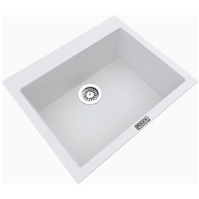 Resim Polex Cristalüx Granit Evye P-X60 Beyaz Tezgah Altı Ve Tezgah Üstü Kare Mutfak Evyesi 60x50 CM 
