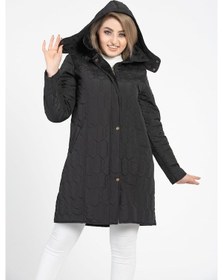 Resim Vetre Kadın Kapitone Mont (95 Cm) Siyah Büyük Beden 1016 Çok Renkli 