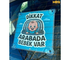 Resim Megbuy Mavi Renk Dikkat Arabada Bebek Var Yazılı Bebek Araba Cam Süsü Oto Aksesuar Vantuzlu 