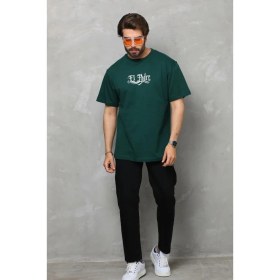 Resim Nemere Bisiklet Yaka Baskılı Oversize T-Shirt - Yeşil 
