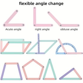 Resim 18 Parça FlexiLearn Manyetik Geometri Öğrenme Seti - Esnek Açı Üçgen Biçimlendirici Şeritler ile Matematiksel Şekil Keşfi ve Açı İlişkisi Çalışmaları için Protractorlar 
