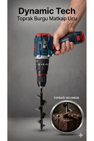 Resim DynamicTech Toprak Burgu Matkap Ucu Bahçe Dikim Aparatı Dayanıklı Çelik Universal 70x220 mm Toprak Delme 