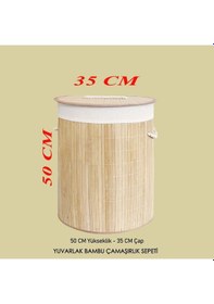 Resim Bambu Yuvarlak Katlanır Çamaşır Sepeti Kirli Sepeti 