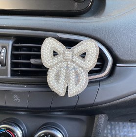 Resim Blingston Kristal Taşlı Fiyonk Kurdele Pleksi Havalandırma Klips Oto Kokusu Gümüş Beyaz 