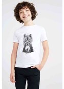 Resim Kurt Dolunay Baskılı Unisex Çocuk Beyaz T-Shirt 