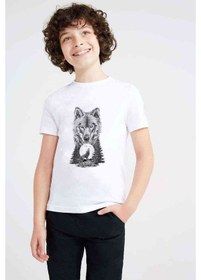 Resim Kurt Dolunay Baskılı Unisex Çocuk Beyaz T-Shirt 