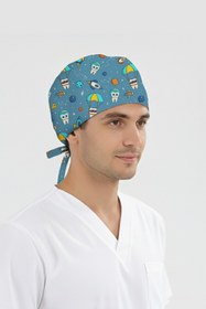Resim ÇİZGİ MEDİKAL Astronot Dişler Desenli Bone (Cotton Likra Kumaş) 