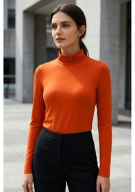 Resim Tommylife Oranj Balıkçı Yaka Basic Uzun Kollu Kadın Body - 97306 Turuncu 