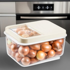 Resim Meleni Home 3'lü 16 Litre Sürgülü Kapak Sebzelik, Patates Soğan Sebze Saklama Kabı, Erzak Saklama Kabı-Krem 