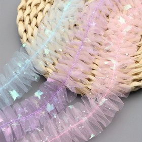 Resim 2 Metre Şık Katlanabilir Örgü Dantel Trim, 3.5cm Genişlikte, Pastel Renklerde Parlayan Yıldız Deseni - DIY El Sanatları, Çantalar, Şapkalar ve Dikiş Aksesuarları için Mükemmel, Dikiş Süsü | Yıldızlı Dantel Trim | Dayanıklı Polyester, Dantel Kumaş 