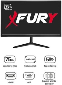 Resim FURY 19" Geniş Ekran 75 Hz 5ms (VGA,HDMI) Led Monitör 