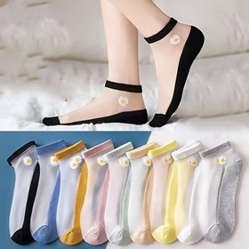 Resim 5'li Paket Kadınlar için Şık Nakışlı Papatya Ayak Çorapları - Şeffaf Nefes Alabilir, Kaydırmaz Tasarım, Pastel Renkler Günlük ve Resmi Kullanım İçin, Sevimli Çoraplar, Rahat Ayakkabı Malzemesi 
