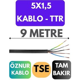 Resim Öznur 5x1,5 Ttr Kablo Metre Seçenekli Siyah - 9 Metre 