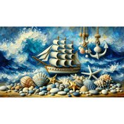 Resim Venspor Deniz Temalı Yelkenli ve Deniz Kabuğu Arkaplan - 200x150cm Fon Duvar Örtüsü 