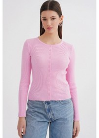 Resim Mixray 6931 Kadın Düğmeli Fitilli Triko Hırka Pembe 