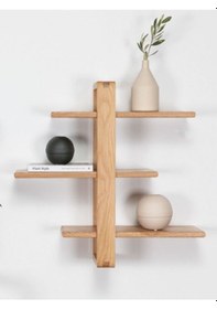 Resim Geçmeli Tasarım Masif Ahşap Duvar Rafı - Dekoratif Kitaplık 