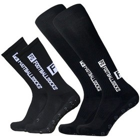 Resim Youmex Siyah Futbol Çorap Seti - 2 Adet Uzun + 2 Adet Kısa Boy, 39-46 Numara, Naylon Ve Spandex Siyah 