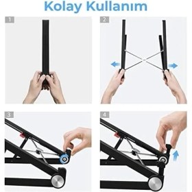 Resim TeknoKapsül Bix X1 Laptop Sehpası, Katlanabilir, Tablet Sehpası, Alüminyum Alaşım, Online Sınıf Çalışması, Duruşu Iyileştirme, Isı Dağılımı, iPad ve 10-15,6 Inç Olan Tüm Cihazlar ile Uyumlu. Siyah 