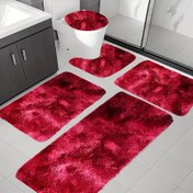 Resim 5'li Lüks Peluş Banyo Halısı Seti - Ultra Yumuşak, Emici, Kaymaz, Kalın, Makinede Yıkanabilir, Geometrik Desenli, Modern Ev Dekoru İçin Mükemmel, Banyo Halıları 
