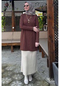 Resim Rabia Şamlı Damla Triko Tunik Kahve Çok Renkli 