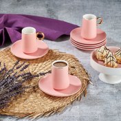 Resim Aryıldız Prestige Pembe 12 Parça 6 Kişilik Kahve Fincan Takımı 