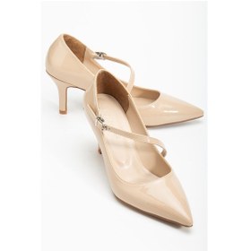 Resim Büyük Beden Kadın Stiletto İnce Topuklu Ayakkabı Ten Rugan Baretli-4293 Ten 