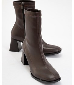 Resim Luvi Shoes Plesa Koyu Kahverengi Kadın Kalın Topuklu Bot Koyu Kahverengi 