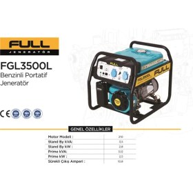 Resim FULL FGL 3500L Benzinli Jeneratör 3,5kVA 
