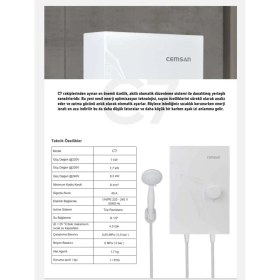 Resim Cemsan C7 Elektrikli Şofben + 4mt Kablo Dahil Takım Montaja Hazır Set 