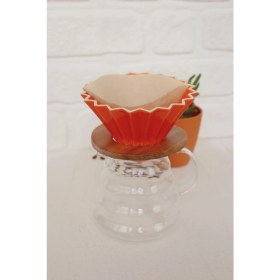 Resim PremiumPort Turuncu Ahşap Standlı V60 Dripper, Şık ve Kullanışlı Kahve Demleme Aleti 
