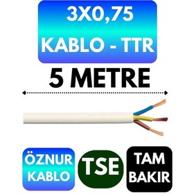 Resim Öznur 3x0,75 Ttr Kablo Beyaz Metre Seçenekli - 5 Metre 