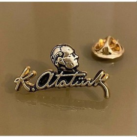 Resim Atatürk Silüeti Ve İmzalı Yaka Rozet Gold 12 Adet Çok Renkli 