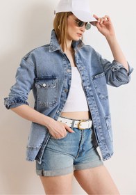 Resim Olalook Kadın Açık Mavi 4 Cepli Tok Denim Ceket CKT-19000510 