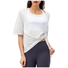 Resim Qingmipy Kadınlar İçin Spor Stili Kısa Kollü Tişört, Önden Yarı Açık, Normal Uzunluk, Basit Desen, Renk Seçenekli Siyah, Beyaz, Açık Mavi, Koyu Kırmızı Beyaz 