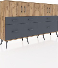 Resim Arges Konsol 4 Raflı 6 Çekmeceli 4 Kapaklı 176x30x99 Çam-çam/antrasit Atlas Çam/antrasıt - Atlas Çam 