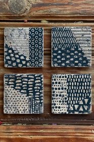 Resim Oscar Stone Decor Baskılı Doğaltaş Bardak Altlığı 4'Lü Set Desen Tile 4Dsn-159 