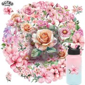 Resim GUTBD 50 adet Pembe Çiçek PET Su Geçirmez Stickerler Valiz Su Şişesi DIY Laptop Kaykay Bagaj Sticker 