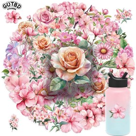 Resim GUTBD 50 adet Pembe Çiçek PET Su Geçirmez Stickerler Valiz Su Şişesi DIY Laptop Kaykay Bagaj Sticker 