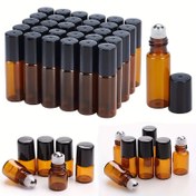 Resim 30 adet Amber Cam Rulo Şişeler Paslanmaz Çelik Kapaklarla - 1Ml/2Ml/3Ml/5Ml Mini Vial Essential Oylar, Cilt Bakım Sıvıları için - Seyahat Dostu, Sızdırmaz Tasarım, Bonus Rulolar Dahil -Uv Koruma 