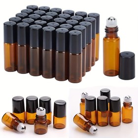 Resim 30 adet Amber Cam Rulo Şişeler Paslanmaz Çelik Kapaklarla - 1Ml/2Ml/3Ml/5Ml Mini Vial Essential Oylar, Cilt Bakım Sıvıları için - Seyahat Dostu, Sızdırmaz Tasarım, Bonus Rulolar Dahil -Uv Koruma 