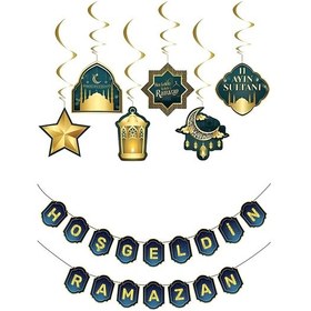 Resim Ramazan Banner Seti Gece Yıldız Baskılı Hoşgeldin Ramazan Banner - Hoşgeldin Ramazan Sarkıt Çok Renkli 