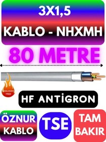 Resim Öznur 3x1,5 Nhxmh Alev İletmez Kablo Metre Seçenekli Gri - 80 Metre 